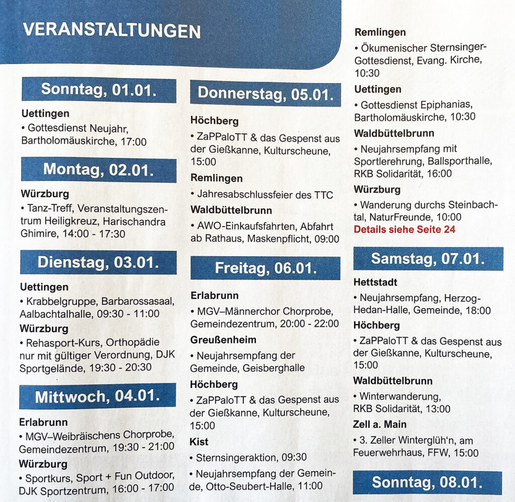 Litfaß-Säule Würzburg und Tauberbischofsheim Veranstaltungen